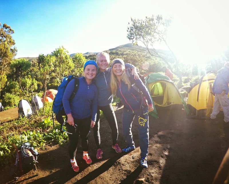 happy campers at their campsite on Kilimanjaro