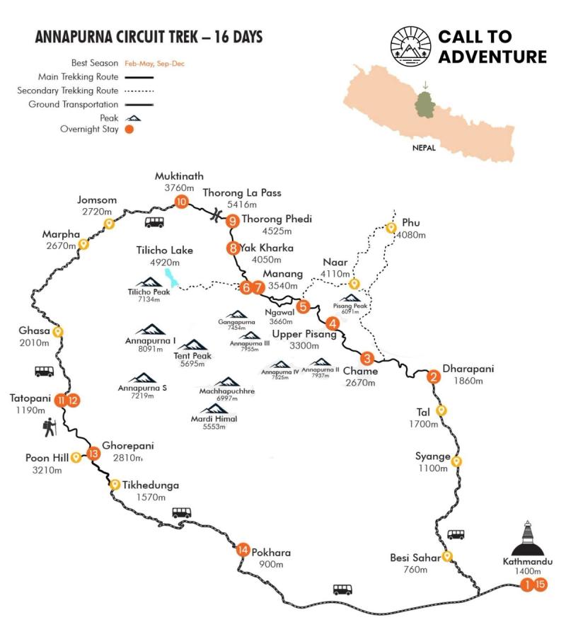 map to show the Annapurna circuit route