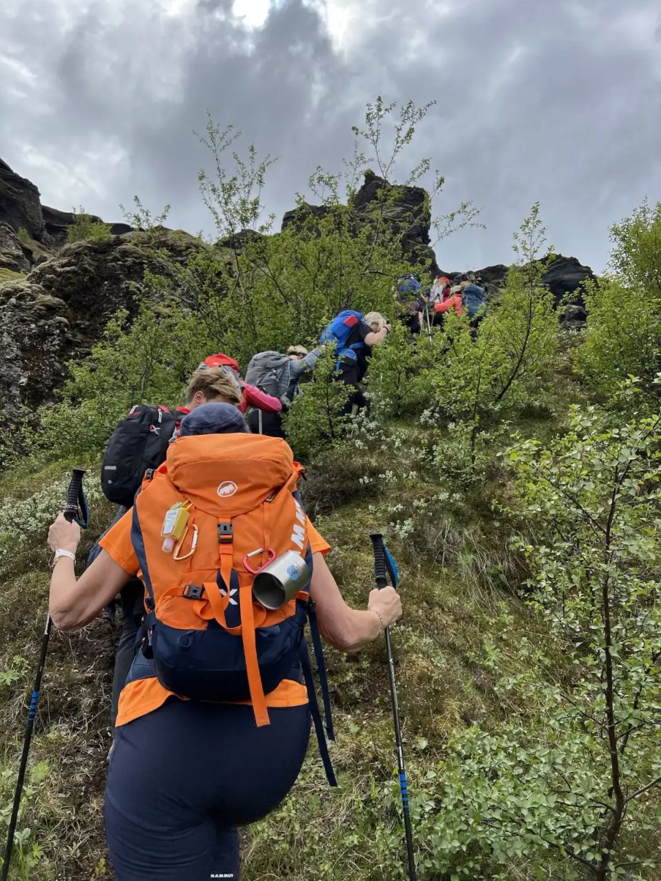 Thorsmork - hiking group ascend rocky trail
