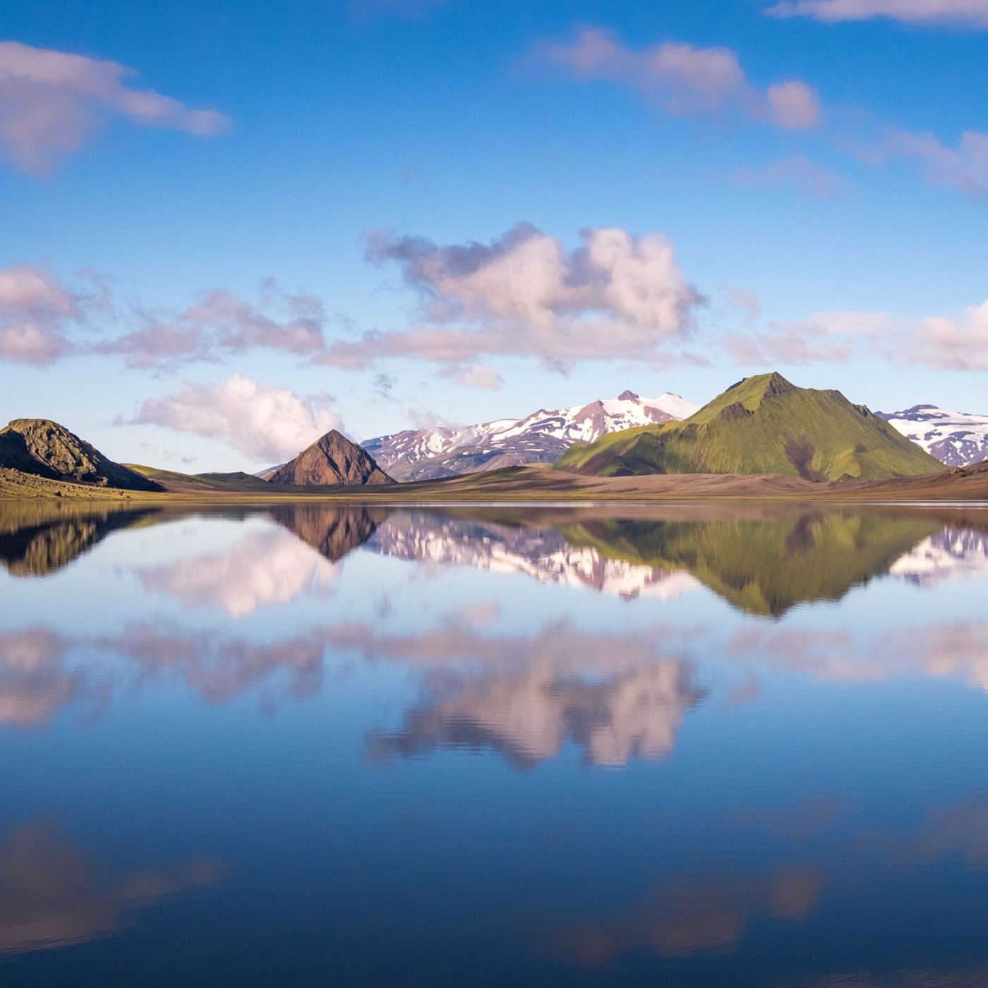 Lake Langisjór with mountain reflections