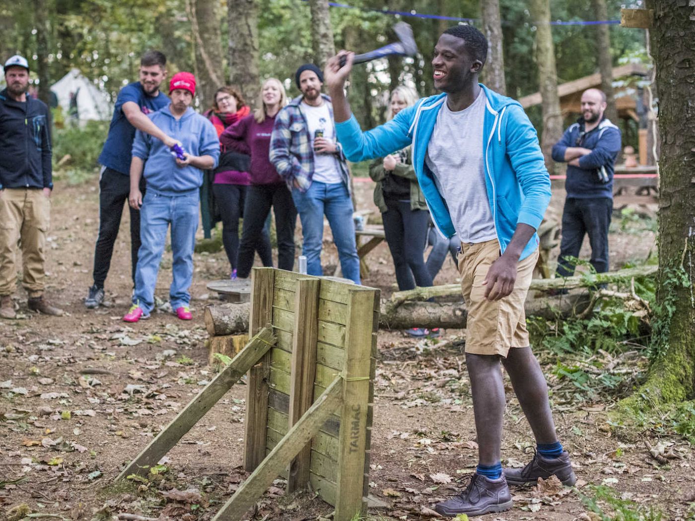 Axe throwing at camping