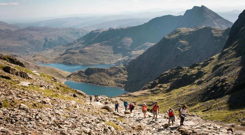 group hiking in snowdonia