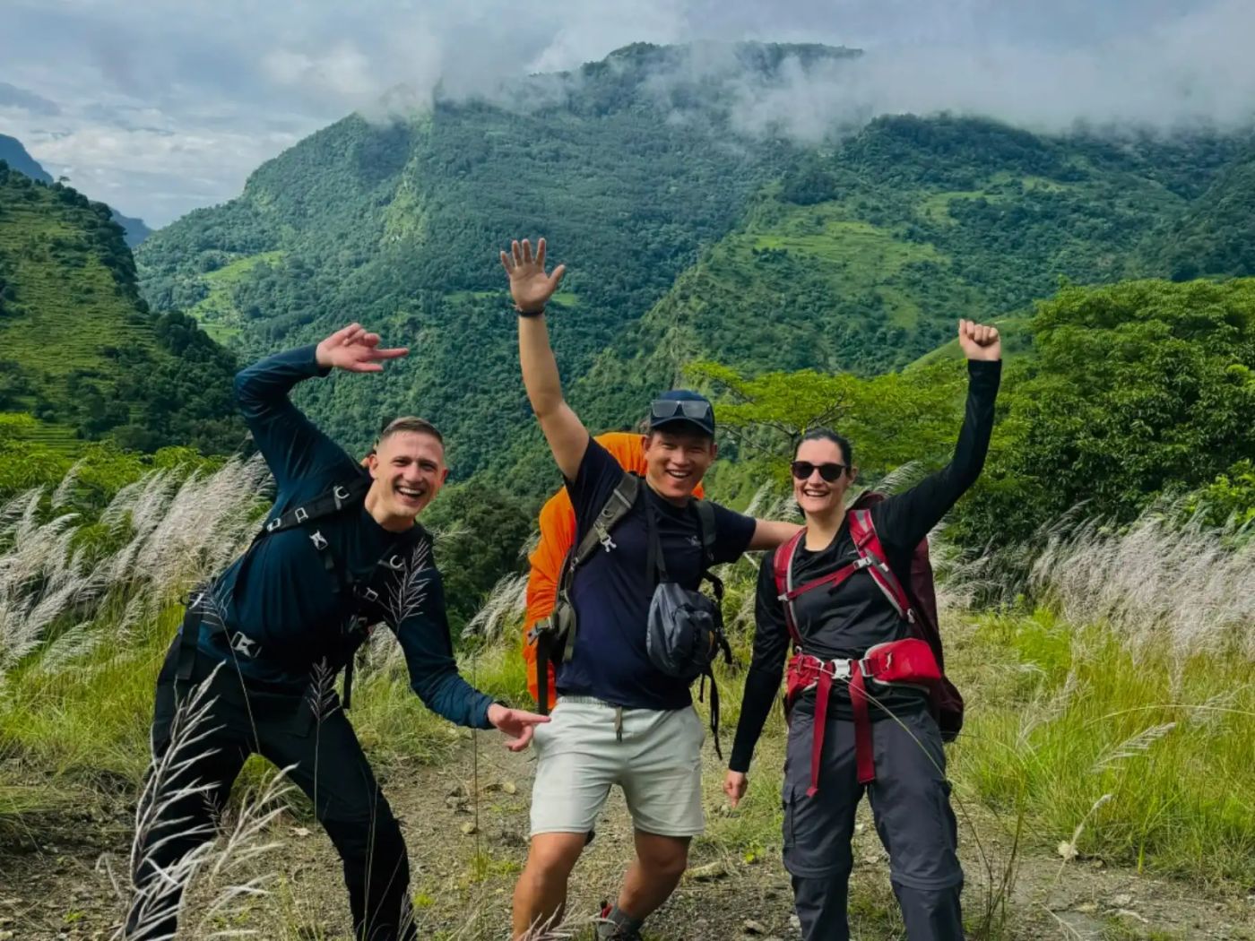 Happy people at start of trek.