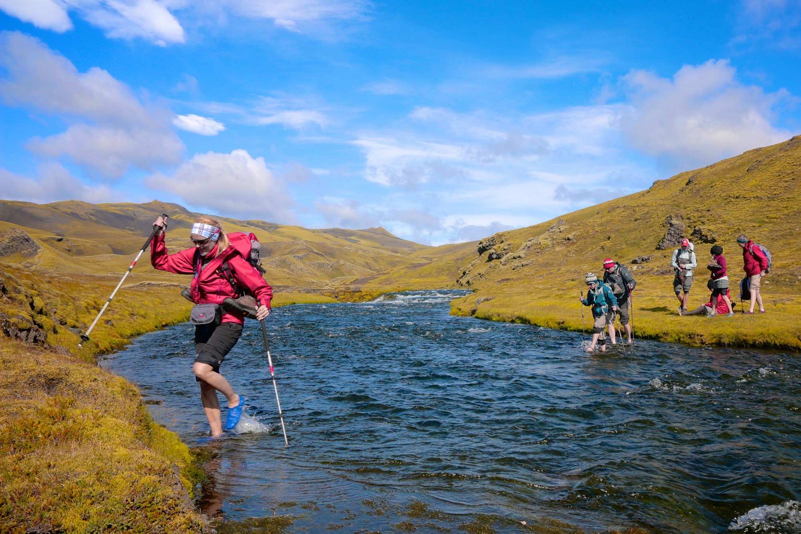 River crossing adventure on volcanic trails