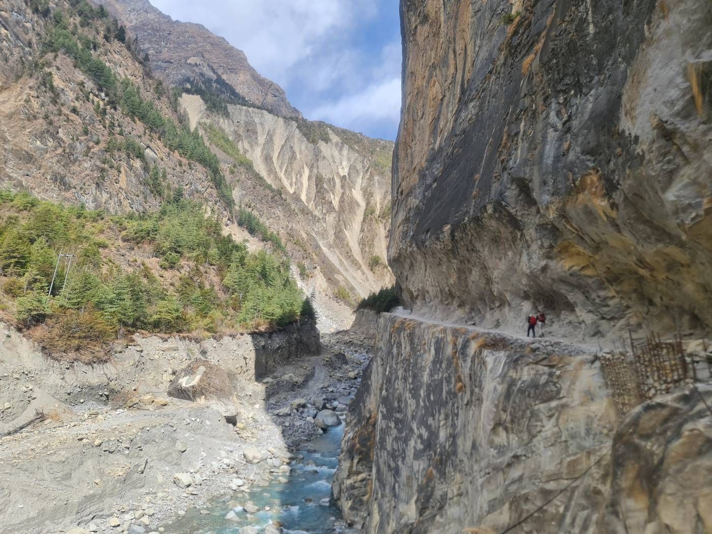 Hikers by the river trekking up