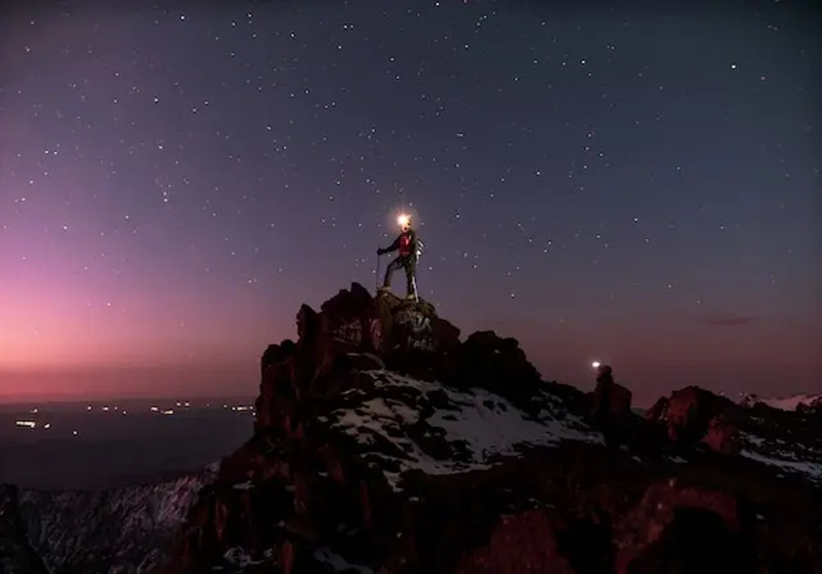 Mount Toubkal Winter Trek - On top of mountain ridge in the night