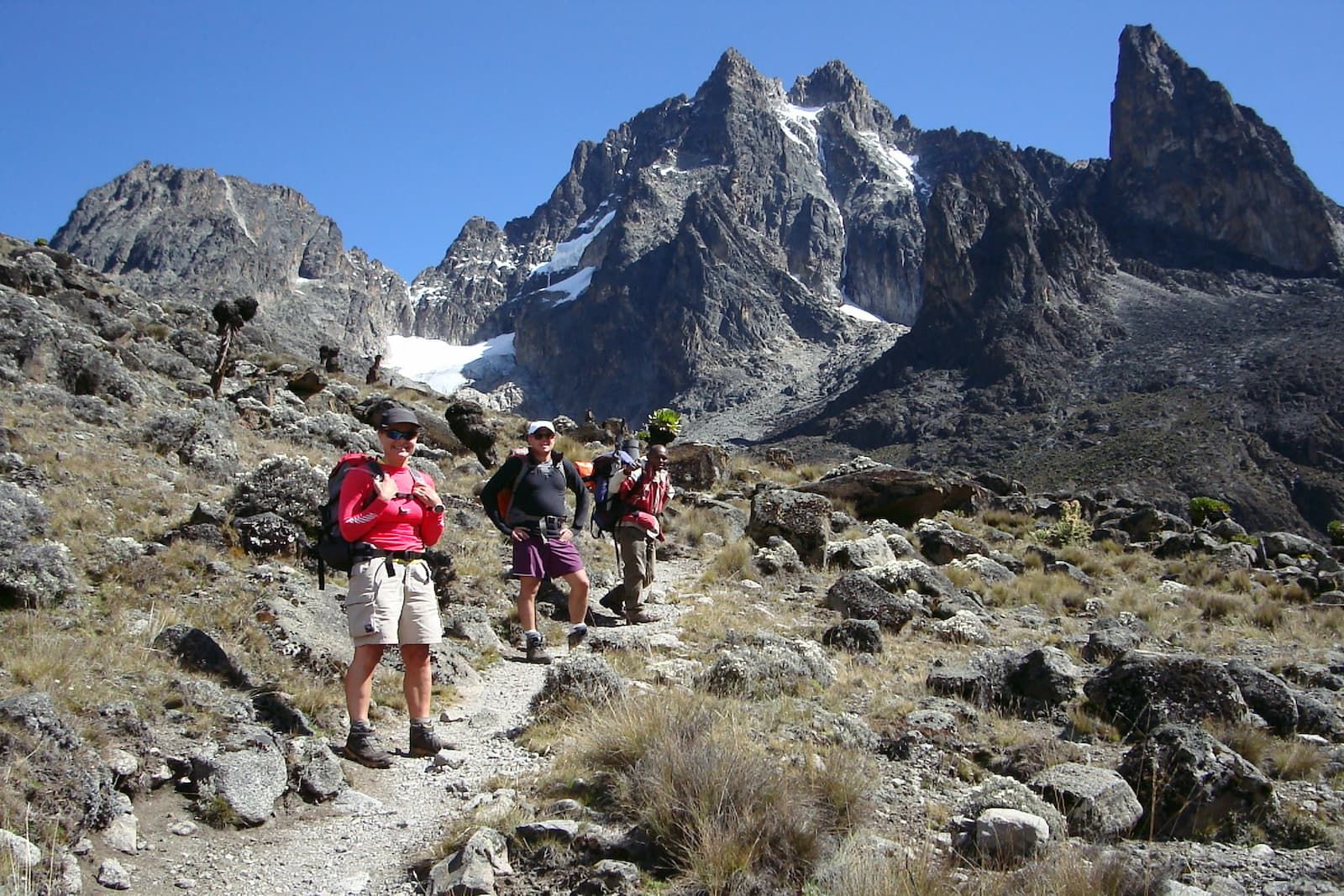 Mount Kenya - happy hikers on the trail