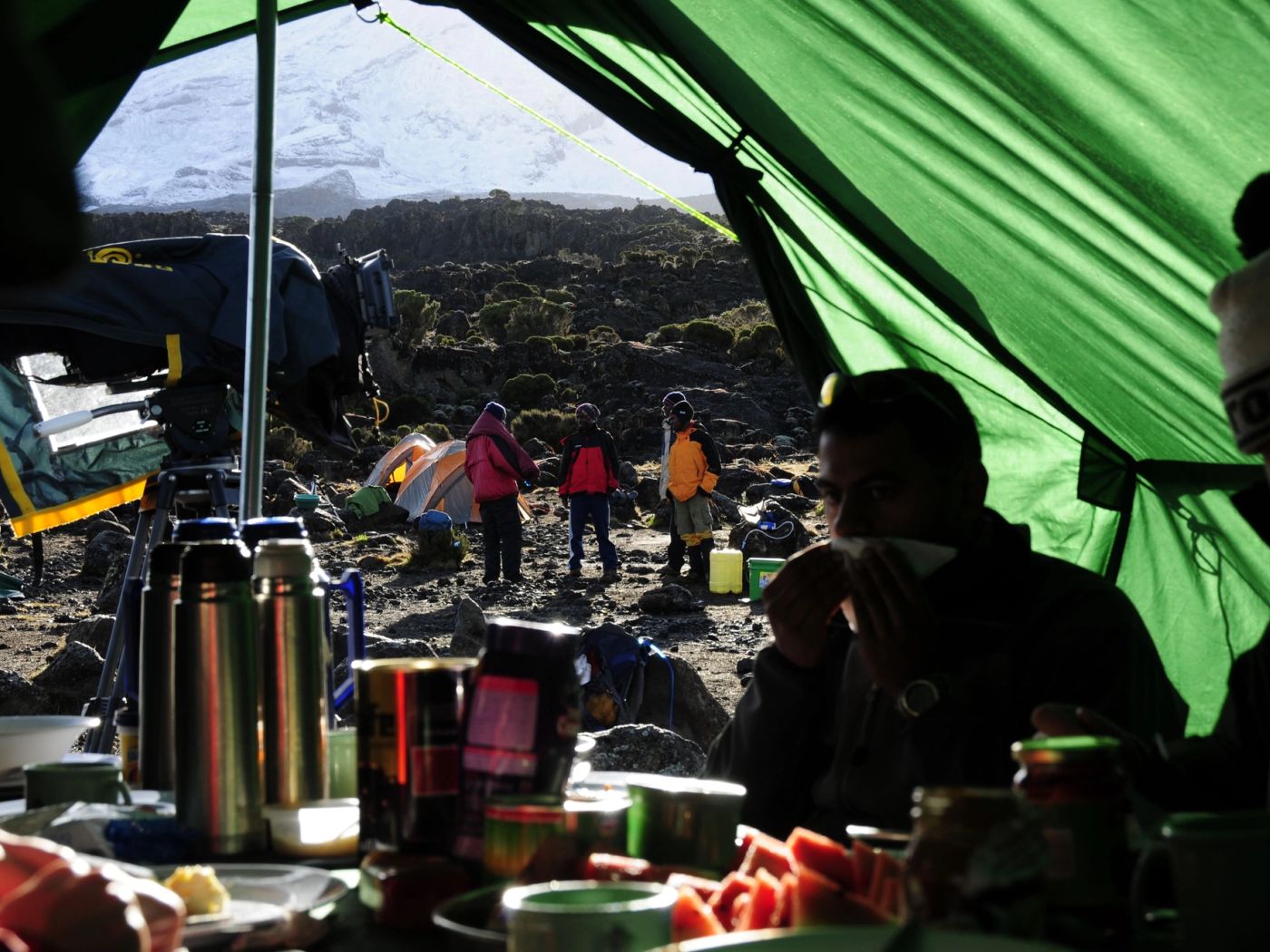 View of Kilimanjaro from mountain tent