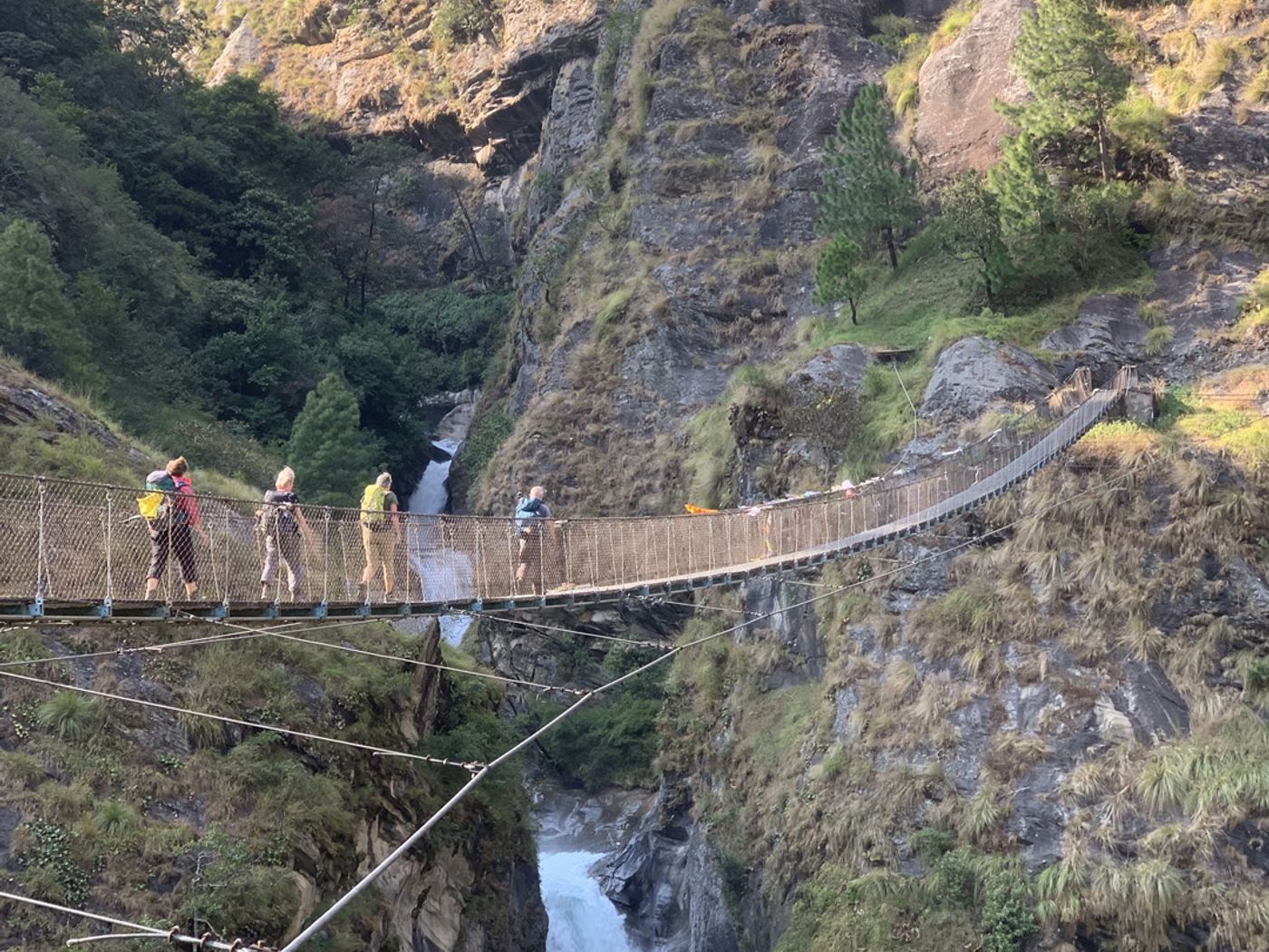 Suspension bridge over a gorge on the Manaslu Circuit