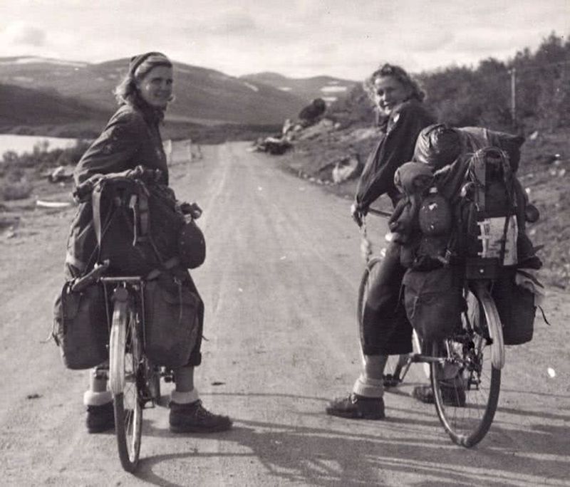 History of bikepacking with two ladies and their bikepacking bags
