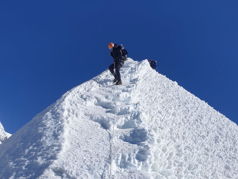 trekking through the snow EBC