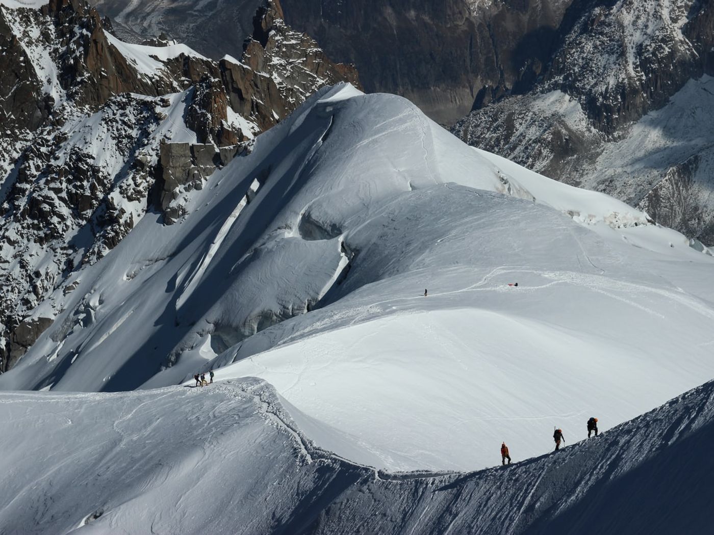 hiking up on ridge to mountain hut