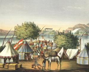 Knobleharjev tabor v pristanišču blizu Asuana oktobra 1853