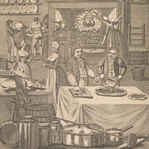 Frontispiece showing a domestic kitchen scene. Wellcome Collection. Source: Wellcome Collection.