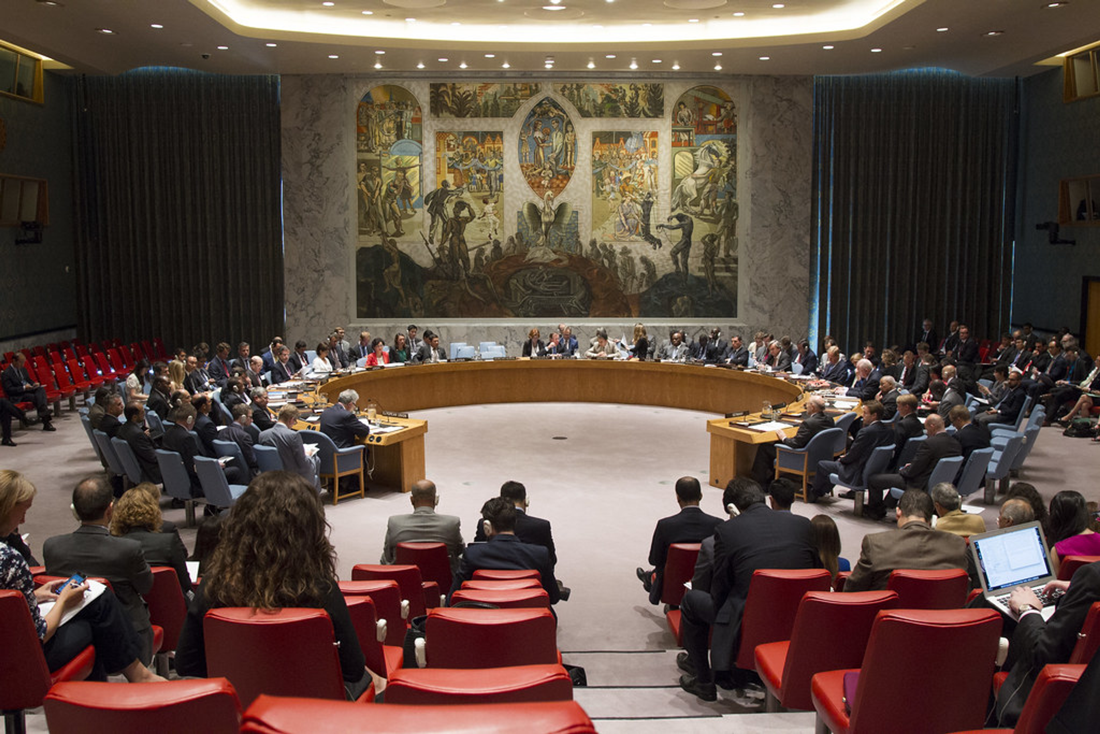 United Nations Security Council meeting discussing international peace and security issues.