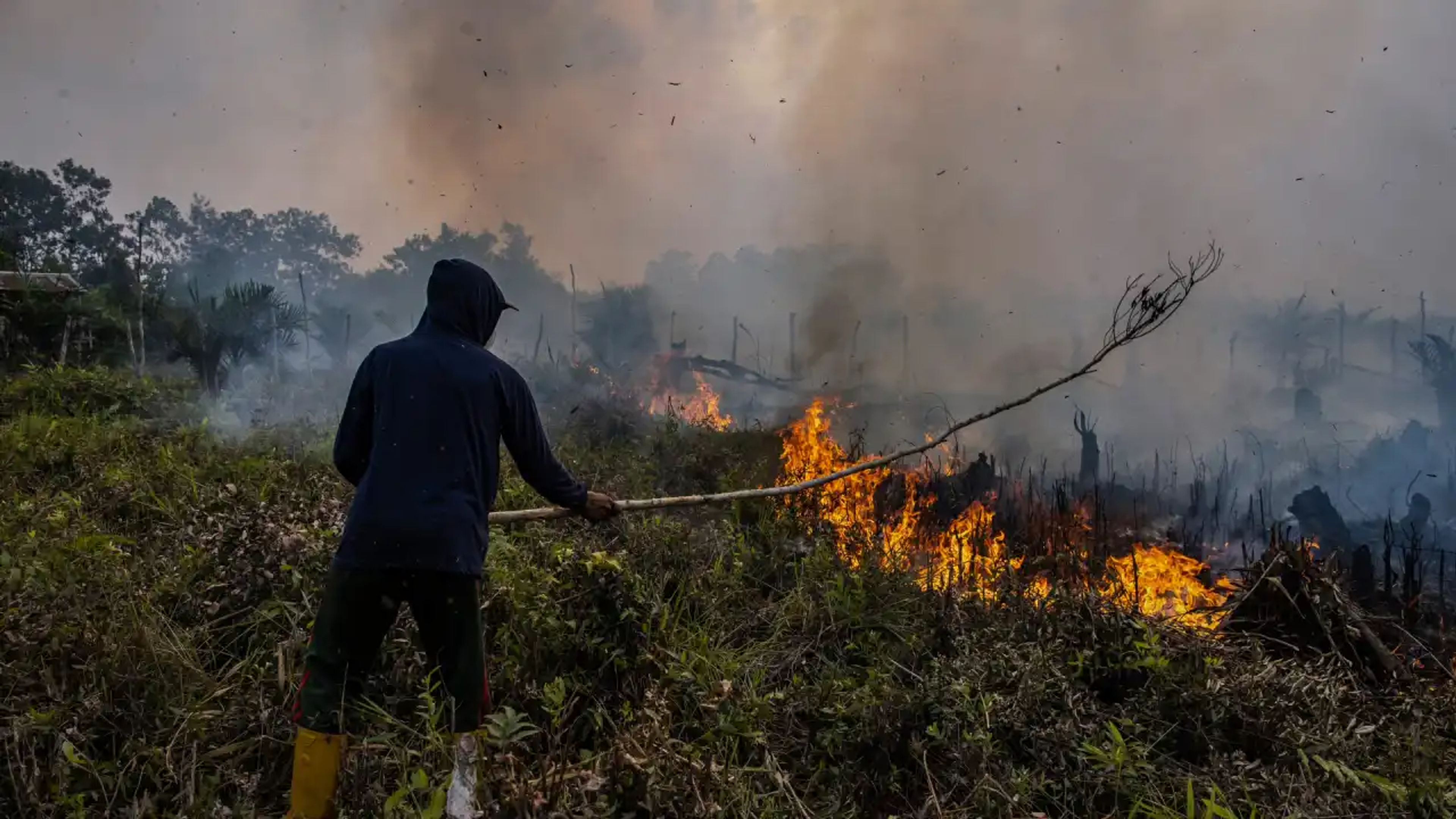 Firefighter battling wildfires in Indonesia