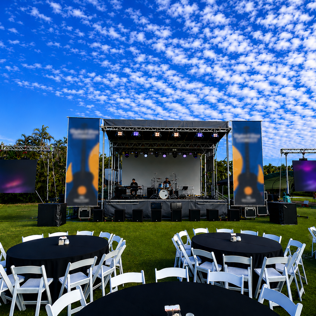 Outdoor mobile stage with live band and LED video walls