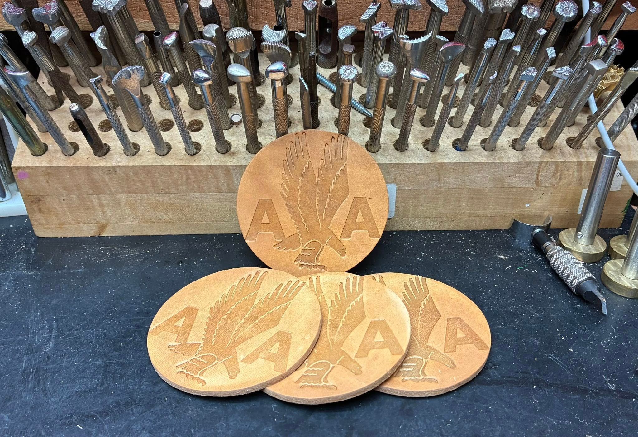 Custom Leather Coasters — AA Logo — photo 1