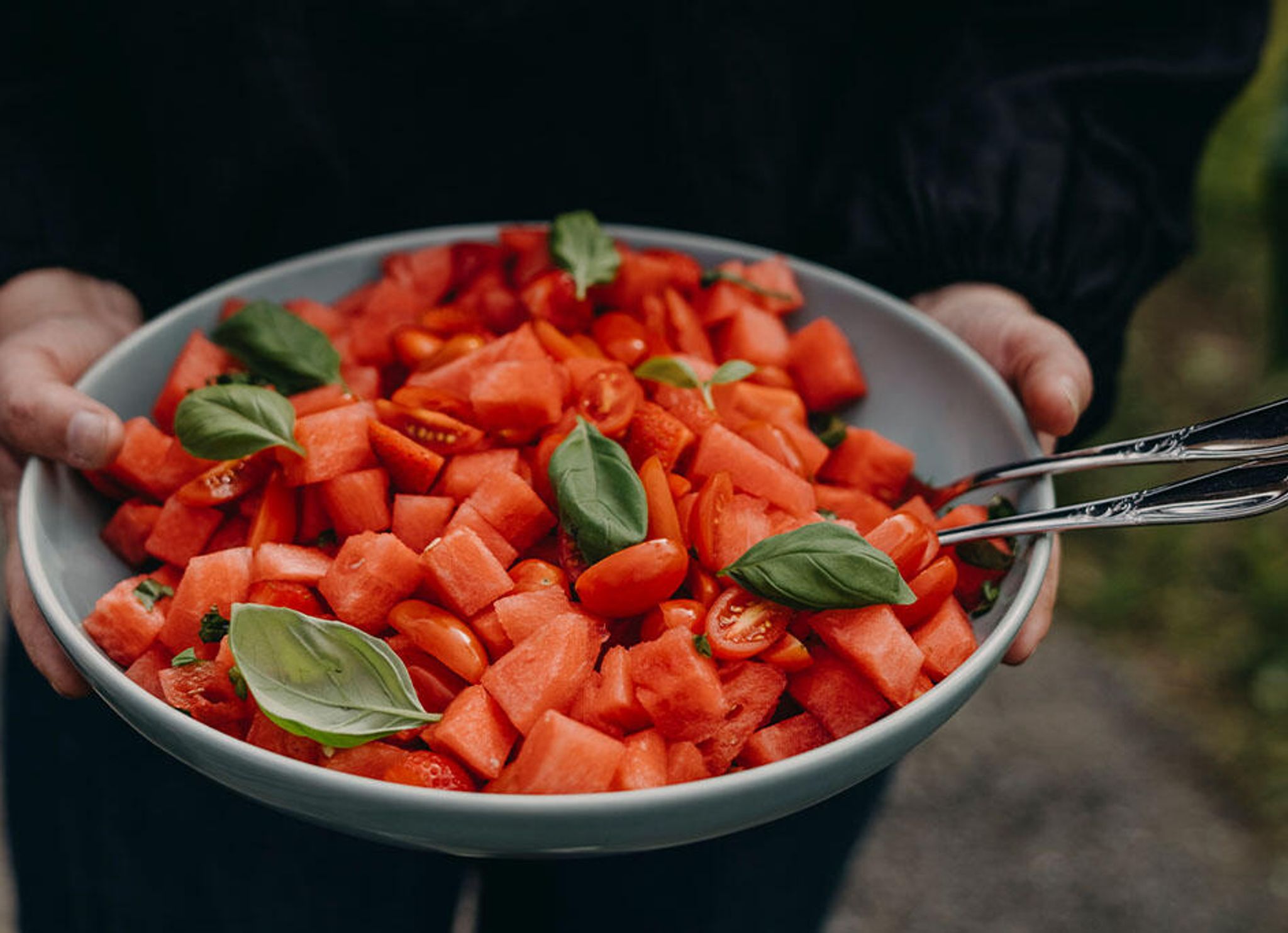 Jordbær, tomat og vannmelonsalat