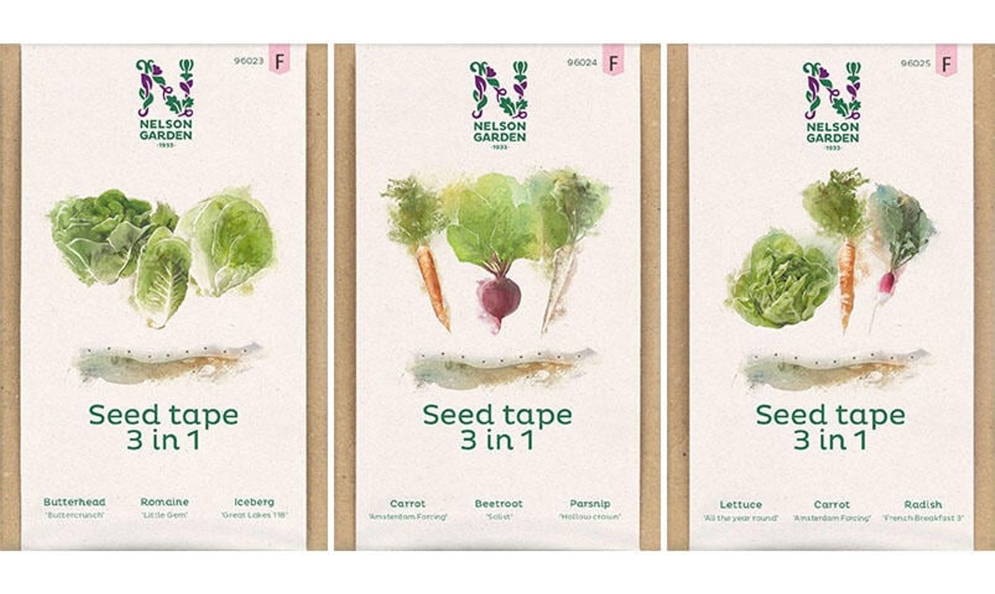 Tre af de nye sortimenter indeholder såbånd, der er fremstillet af nedbrydelig cellulose og forsynet med frø i en passende planteafstand.