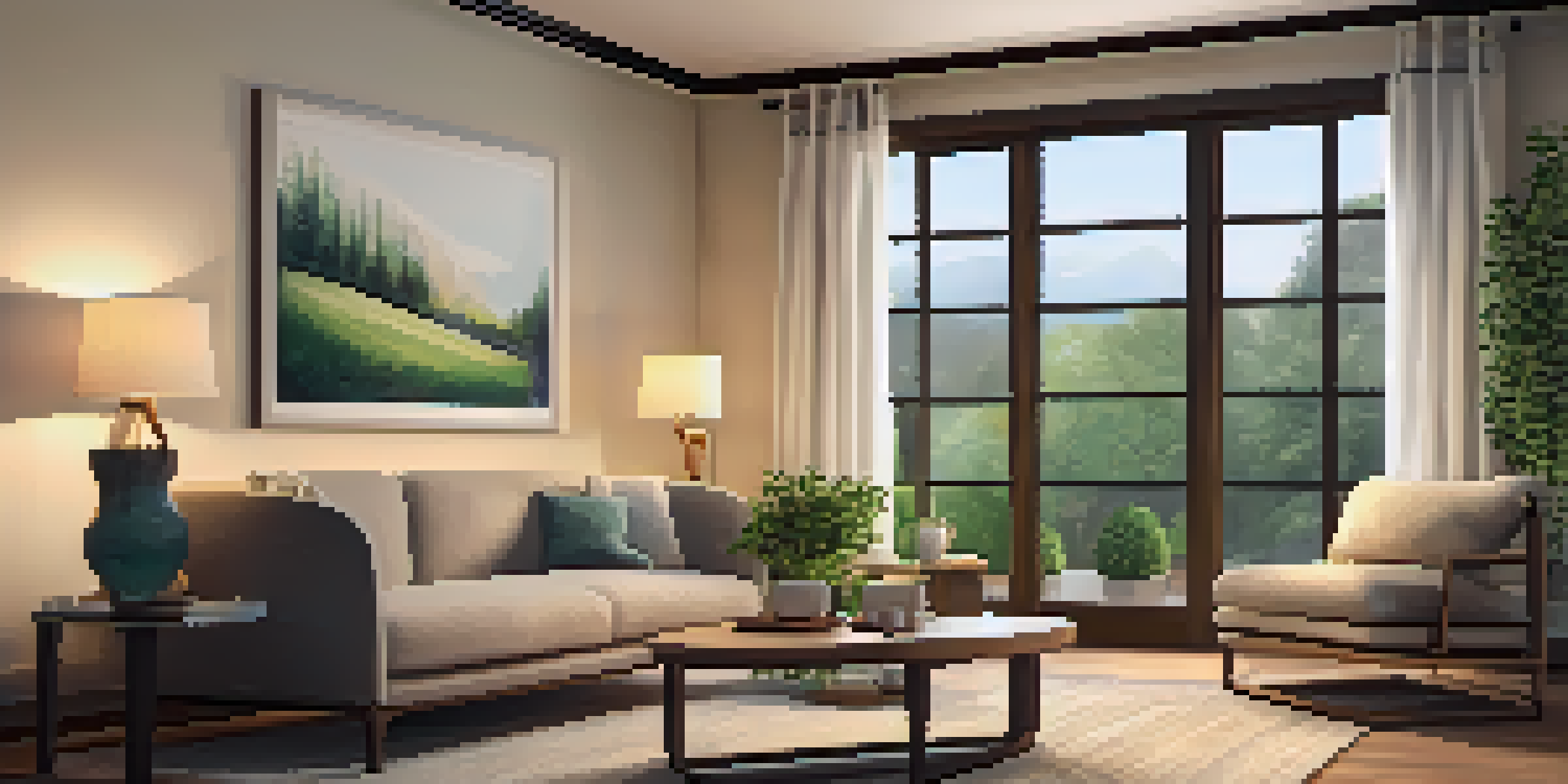 A cozy living room featuring a soft sofa and a laptop on a coffee table, representing telehealth therapy.
