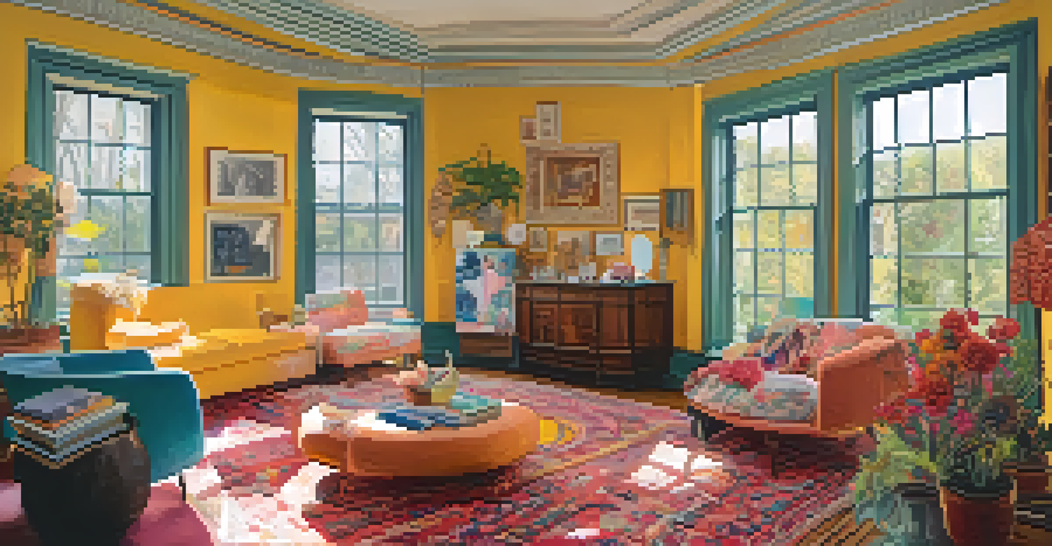 A transformed living space representing different aspects of women's lives, featuring intricate textiles and vibrant colors in an immersive art installation.