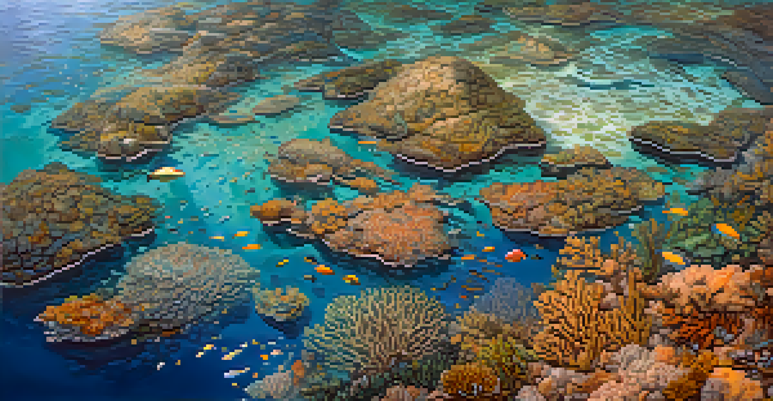 Aerial view of a Marine Protected Area in California, showing colorful coral reefs and schools of fish in clear blue water.
