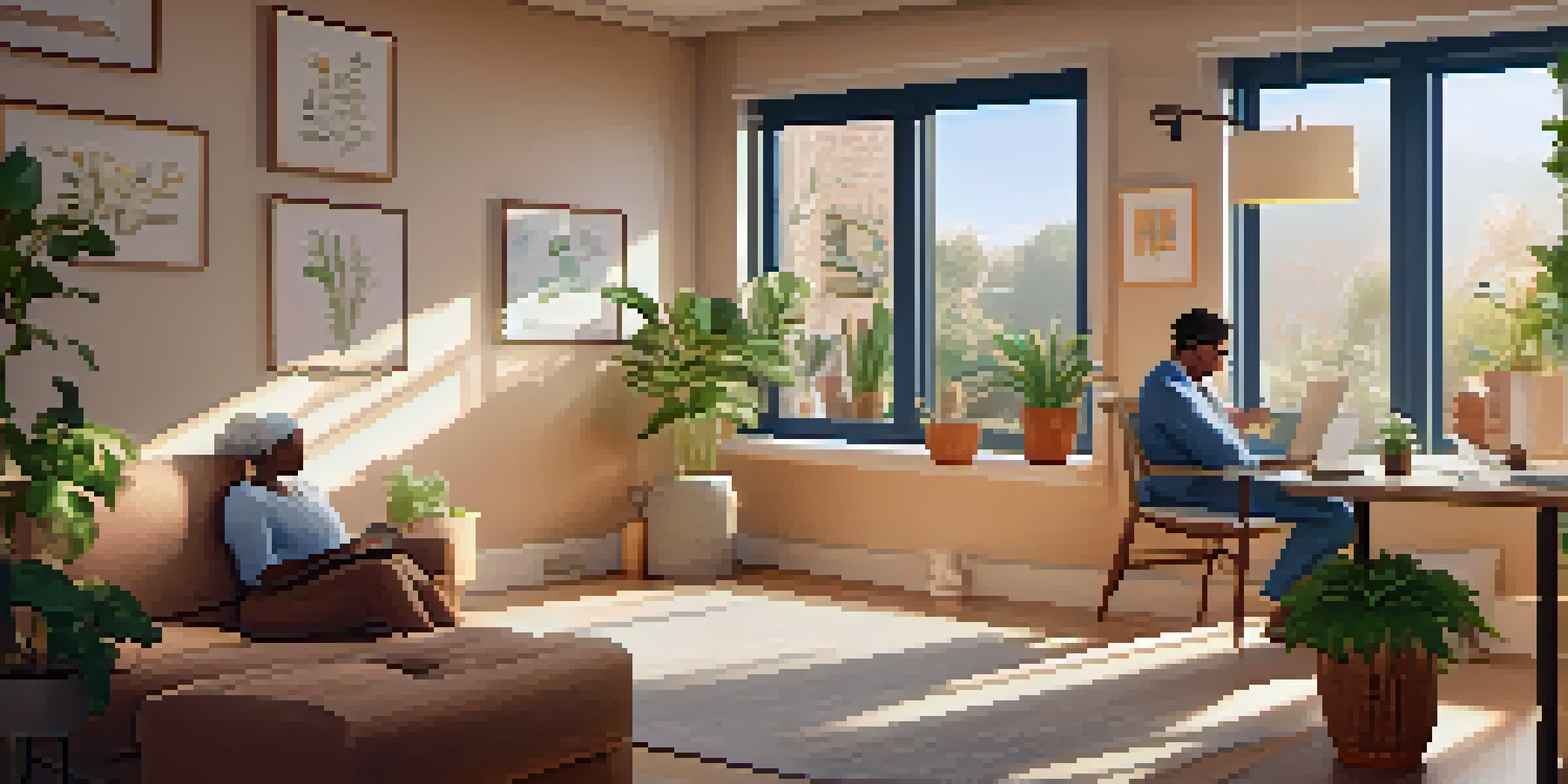 A healthcare professional on a laptop screen consulting with a patient in a cozy, sunlit room, emphasizing telehealth accessibility.