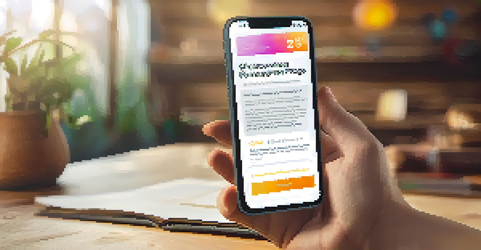 A close-up of a hand holding a smartphone showing a crowdfunding campaign page, with a product visual and funding progress bar, on a wooden table background.