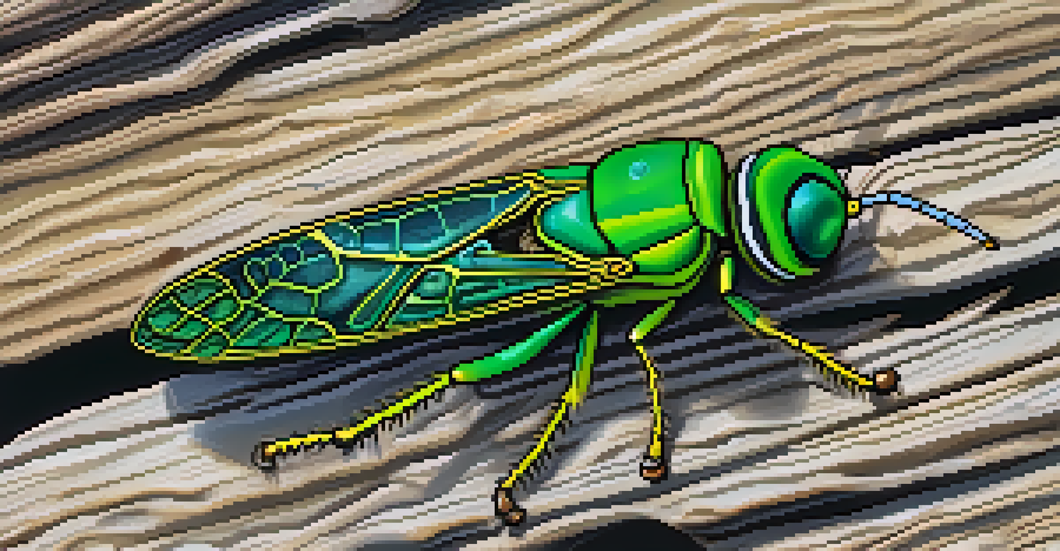 A close-up of an emerald ash borer on an ash tree, showing the details of the insect.