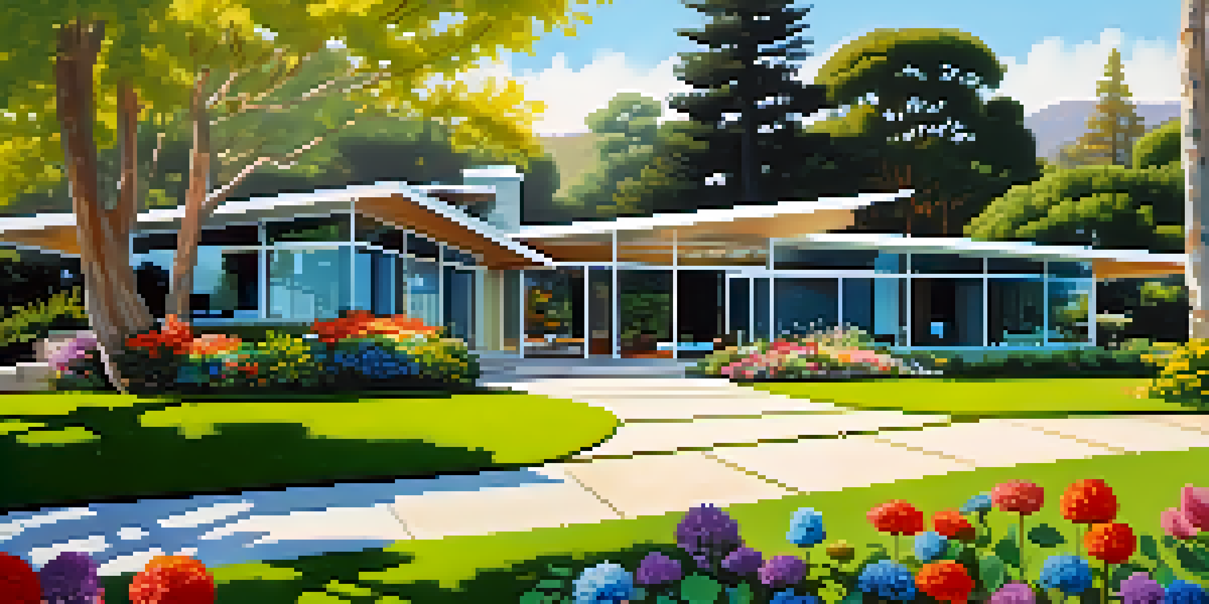 A mid-century modern home with large windows and greenery, showcasing California's architectural style.
