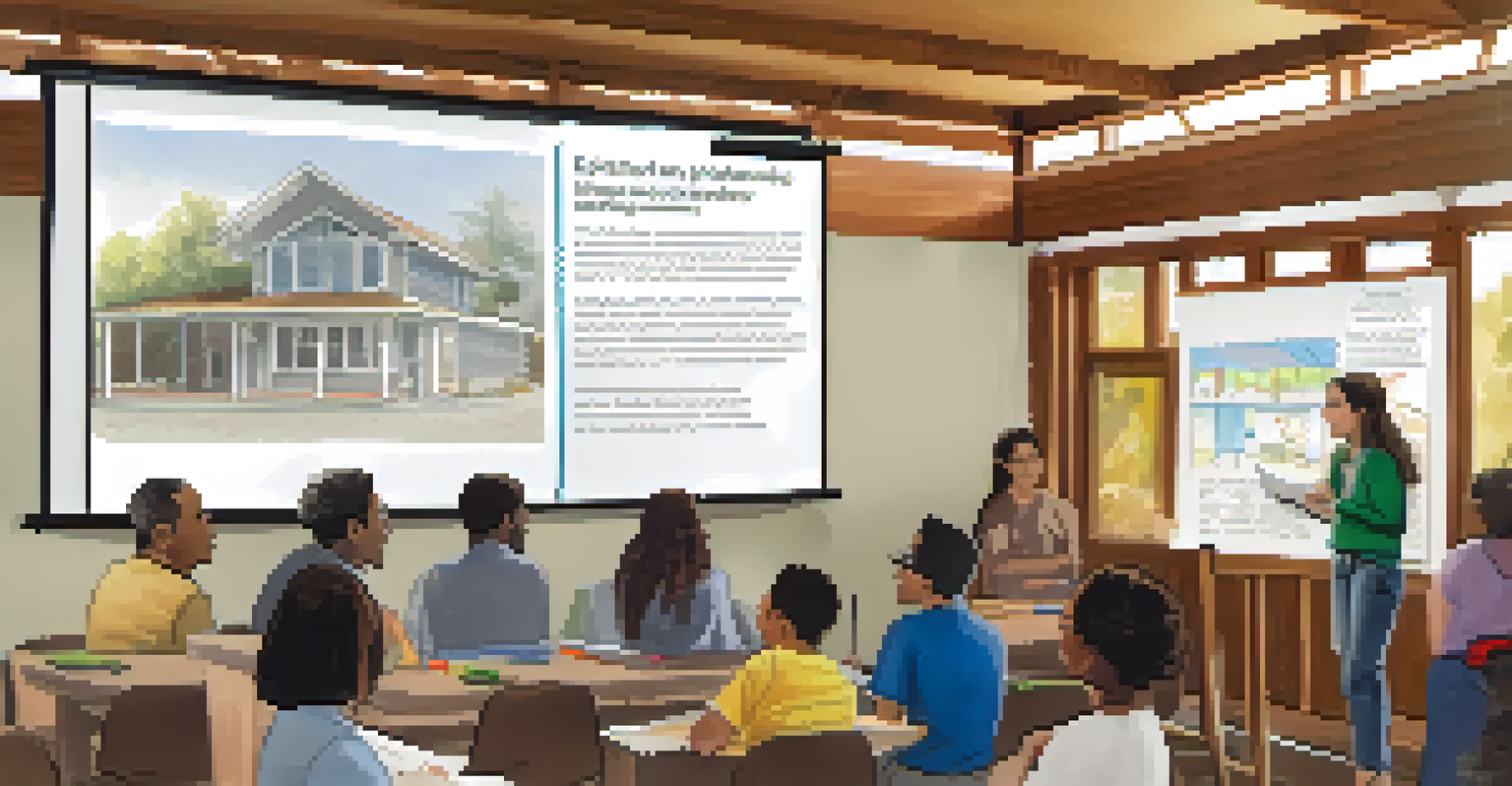 A community workshop educating homeowners about earthquake safety standards.