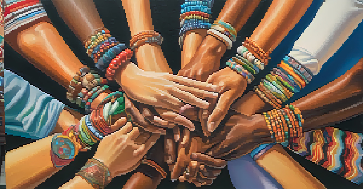 Diverse hands joined together against a blurred mural background, symbolizing unity in progressive movements.