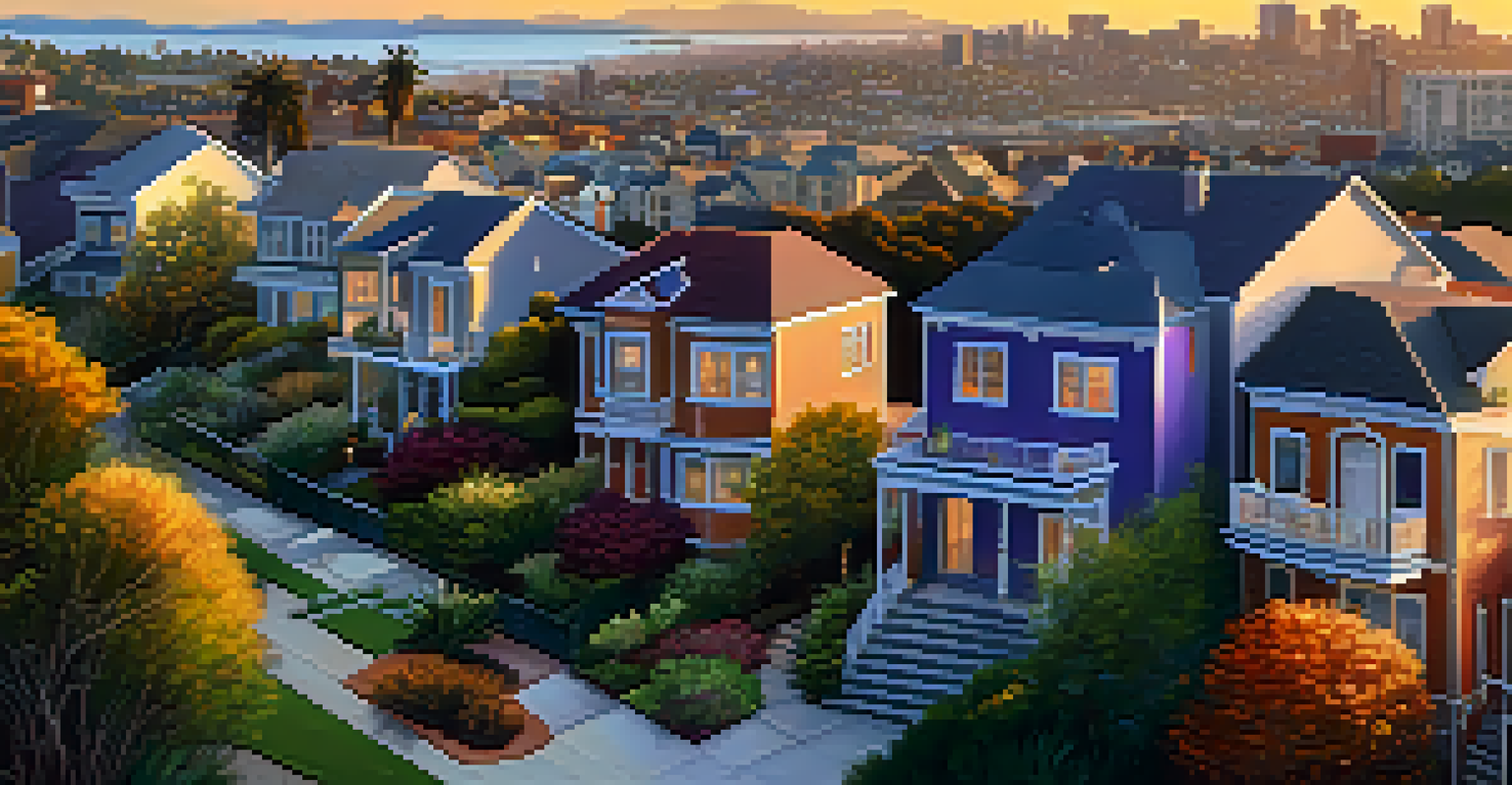 Aerial view of Bayview-Hunters Point, showing a mix of old homes and new developments under a sunset sky.