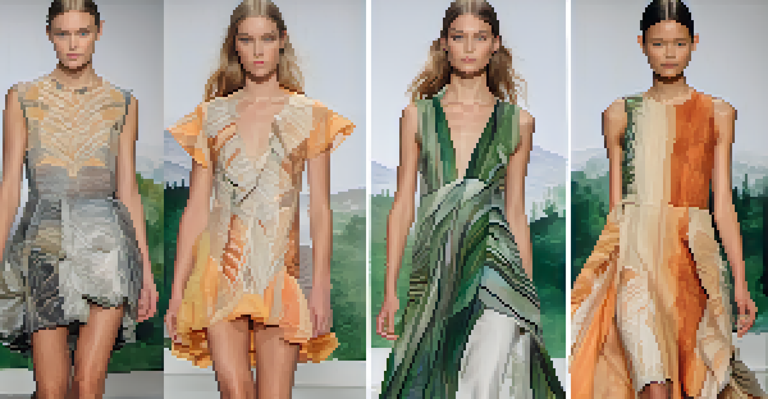A close-up of sustainable fashion designs featuring intricate details and textures, illuminated by soft natural light.