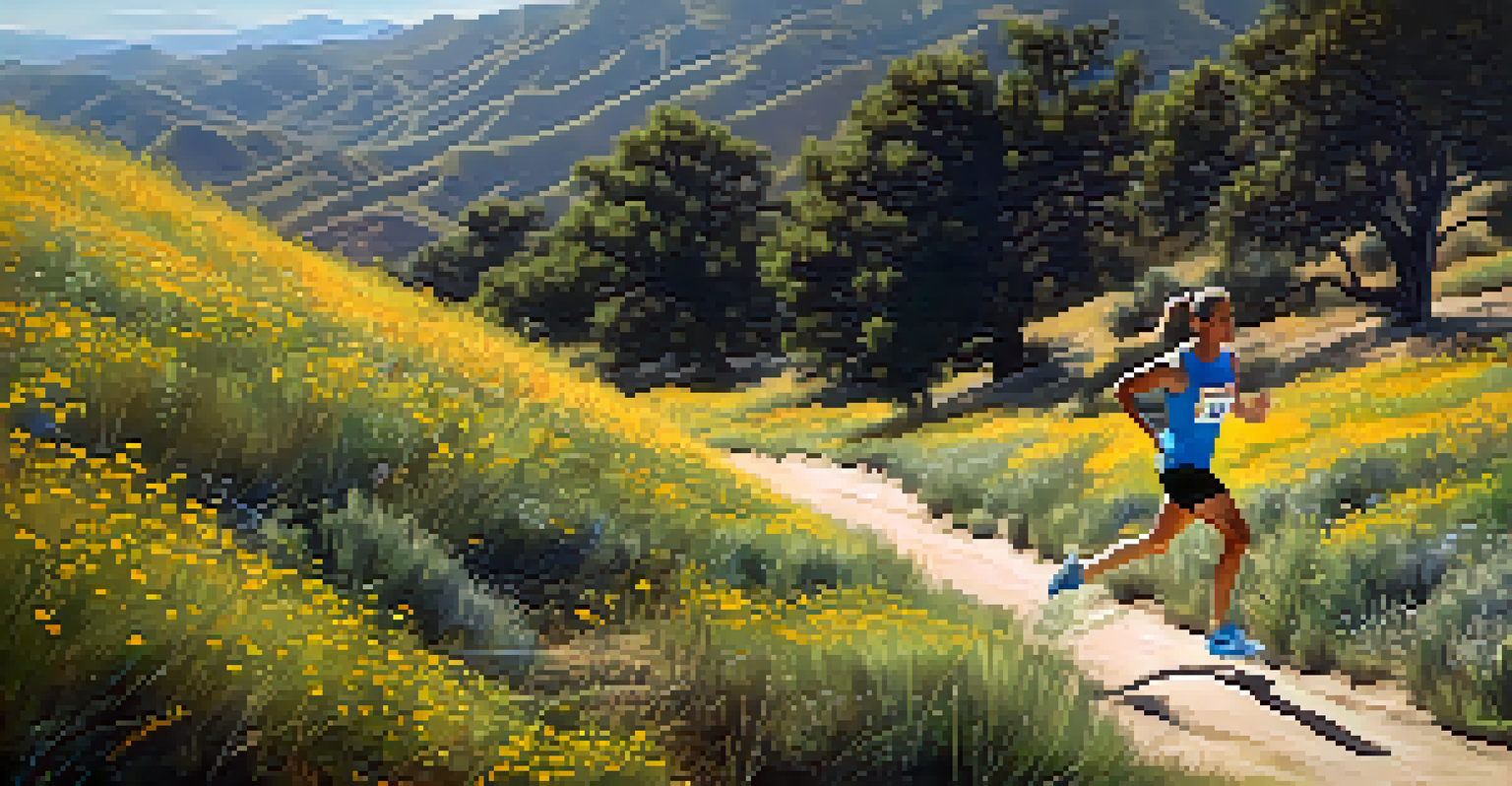 A California athlete running on a beautiful trail, symbolizing clean competition.