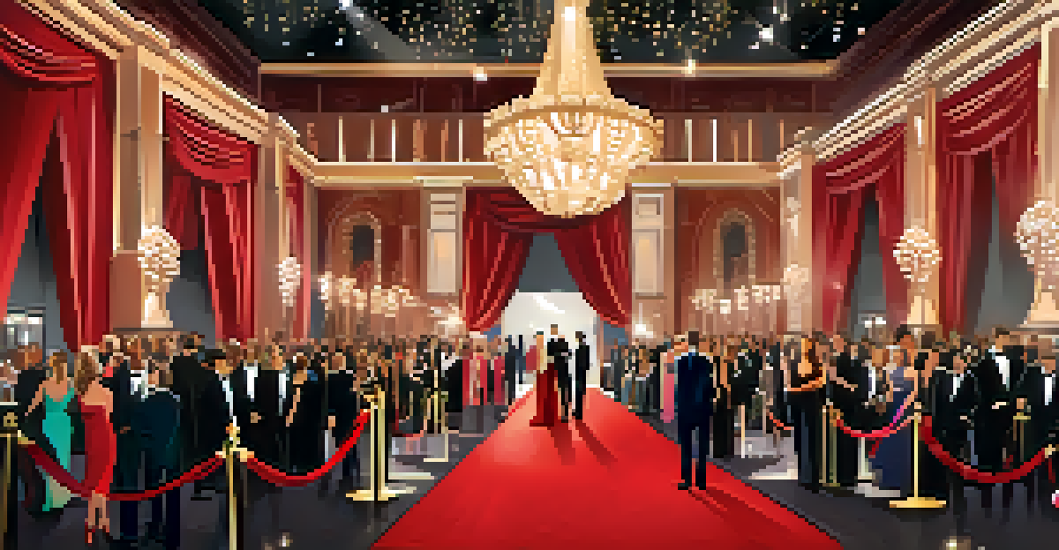 A red carpet event at a film festival with celebrities posing, bright lights, and photographers capturing the moment.