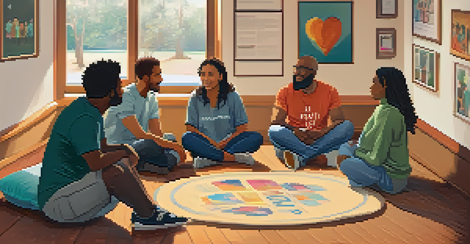 A supportive indoor session with diverse individuals in a circle discussing mental health.