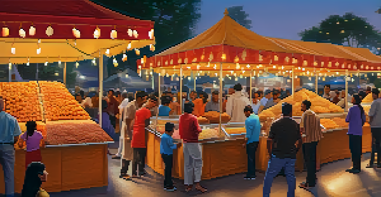 A food stall displaying various traditional Indian sweets during a Diwali fair.