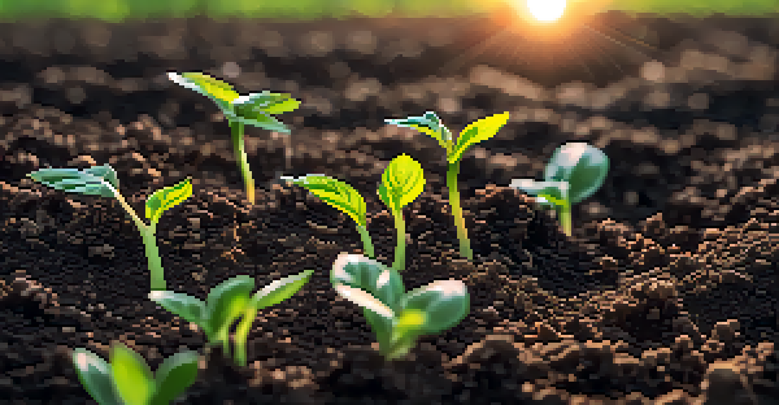 A close-up of healthy soil with microorganisms and earthworms, emphasizing soil health in sustainable farming.