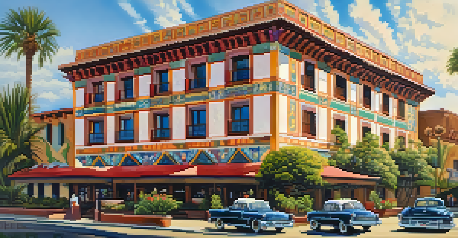 An architectural marvel with intricate tile work and colorful murals, surrounded by blooming gardens.