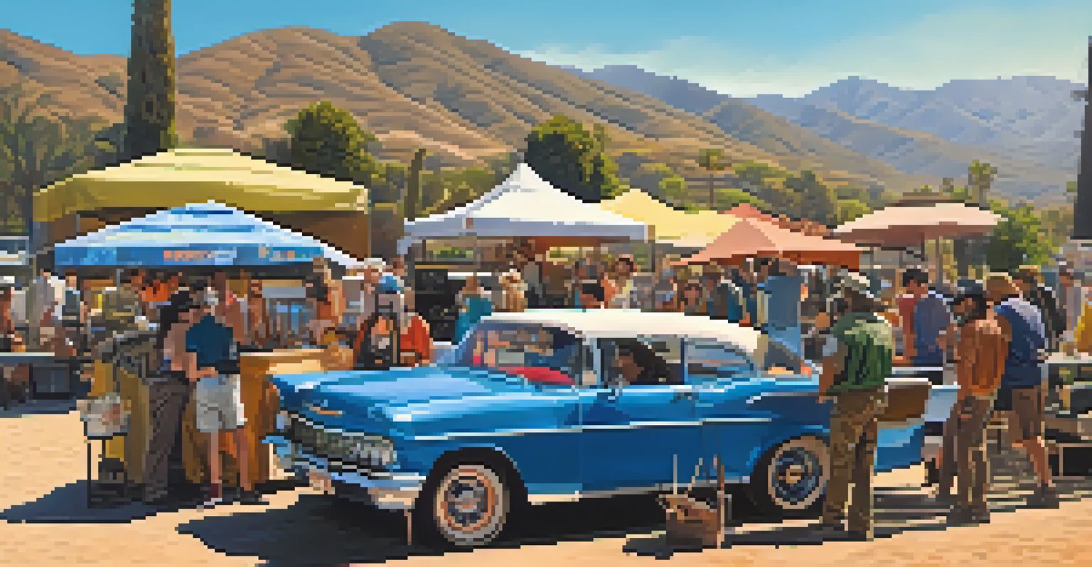 A busy film set in California with filmmakers, actors, and bright costumes.