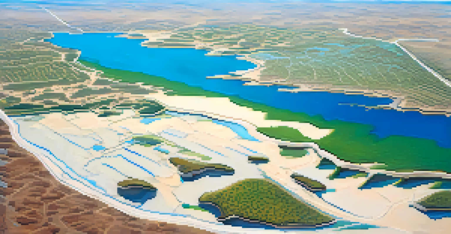 An aerial view of a California reservoir with low water levels surrounded by dry land, highlighting the effects of drought.