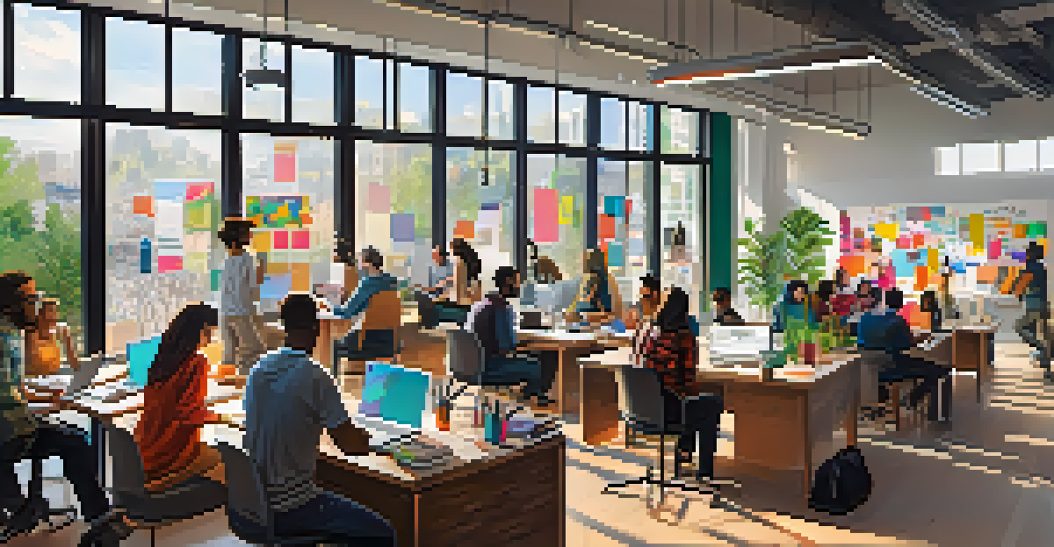 A lively co-working space where freelancers collaborate and share ideas.