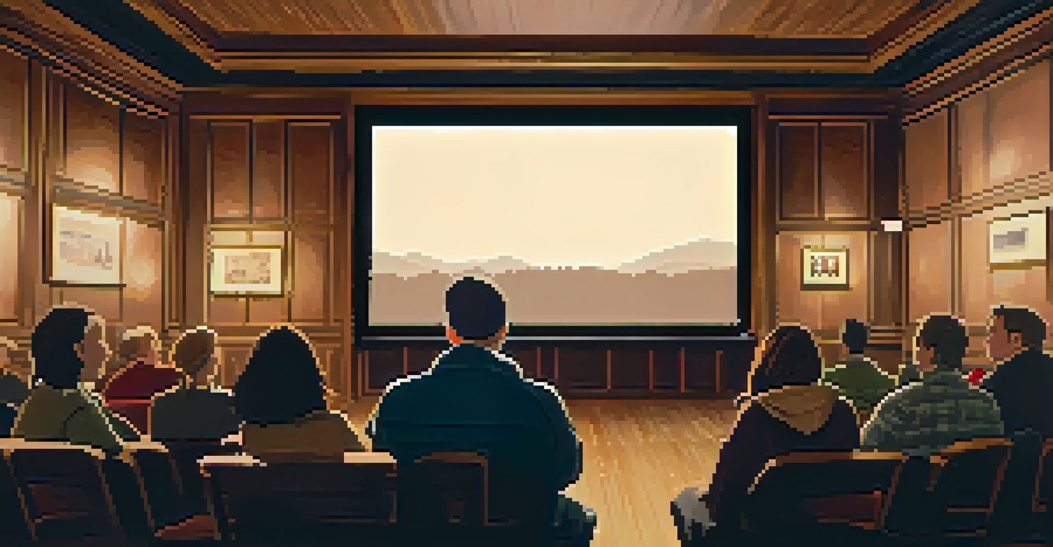An intimate indoor film screening at the Sundance Film Festival, featuring an engaged audience watching an independent film in a cozy setting.