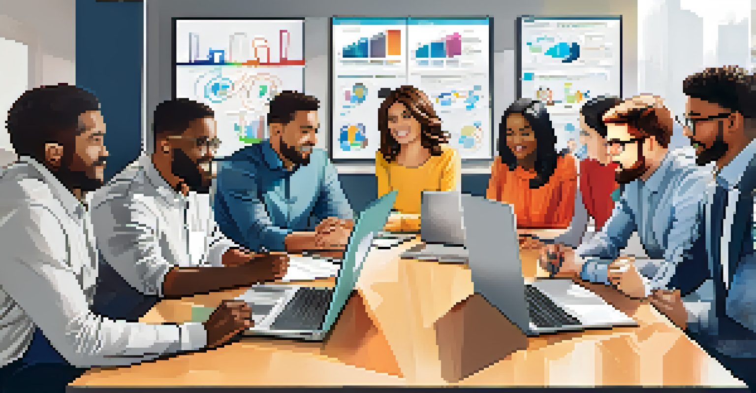 A diverse team of entrepreneurs engaged in a brainstorming session around a table with charts and laptops.