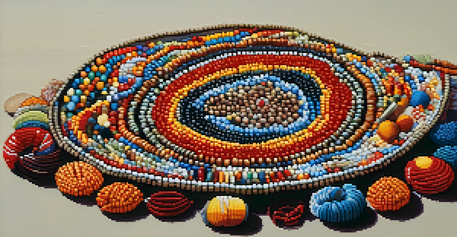 A vibrant collection of colorful beadwork representing California Native American culture, arranged artistically.