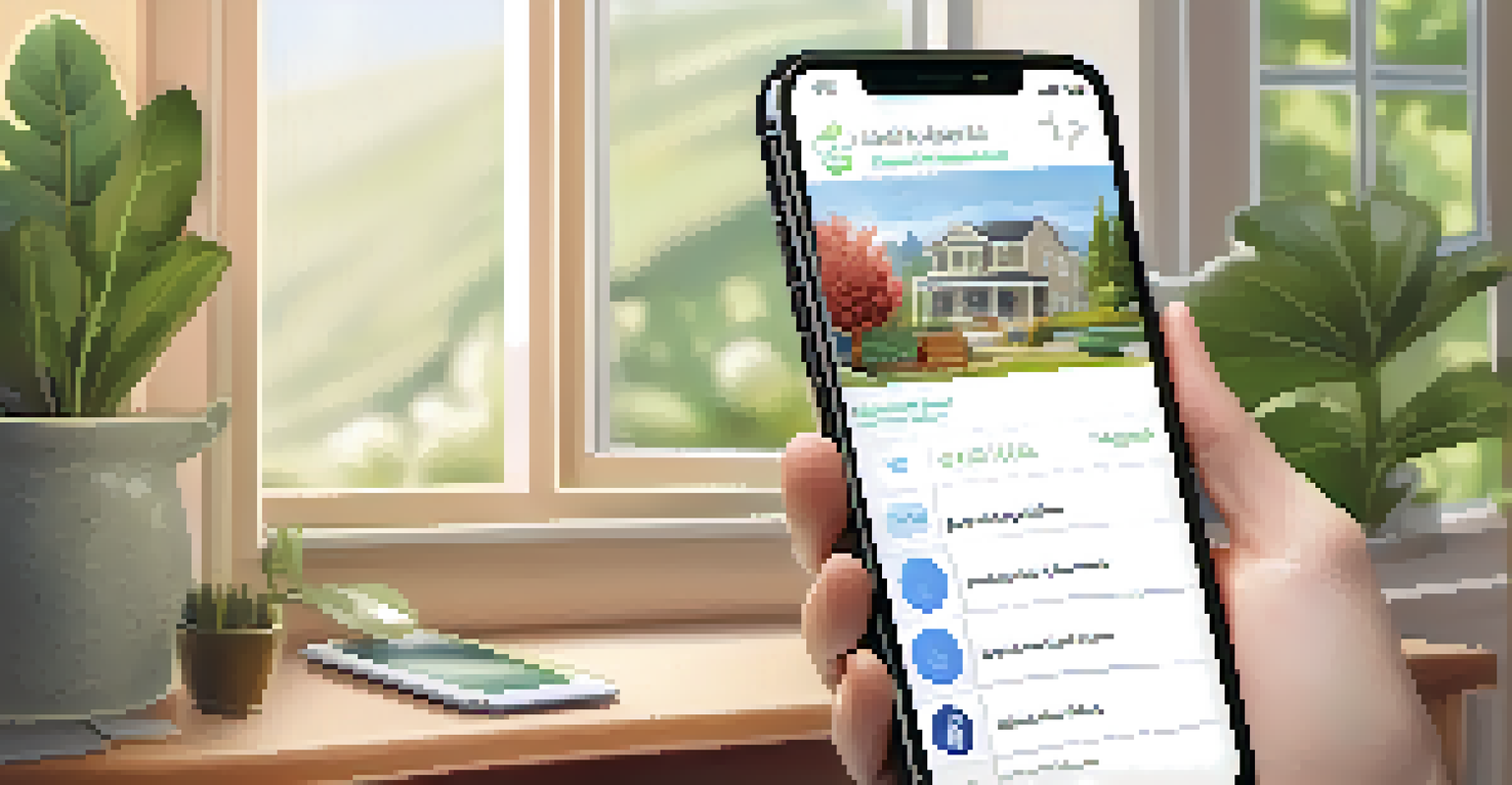 A close-up view of a hand using a mobile health application on a smartphone, set against a cozy home background with plants.