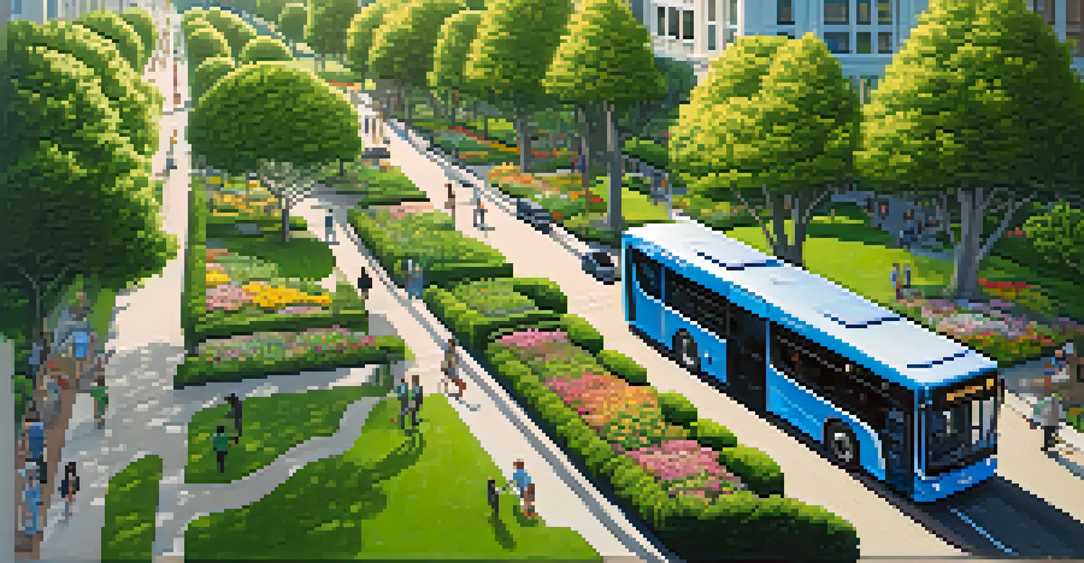 An electric bus in a green park area of San Francisco with people enjoying a picnic.