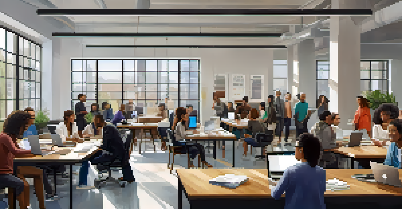 A modern workspace for philanthropy with a diverse group of people collaborating around a table.